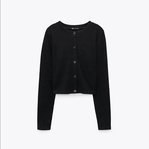 Zara Black Ribbed Button-Front Cardigan - Picture 3 of 3